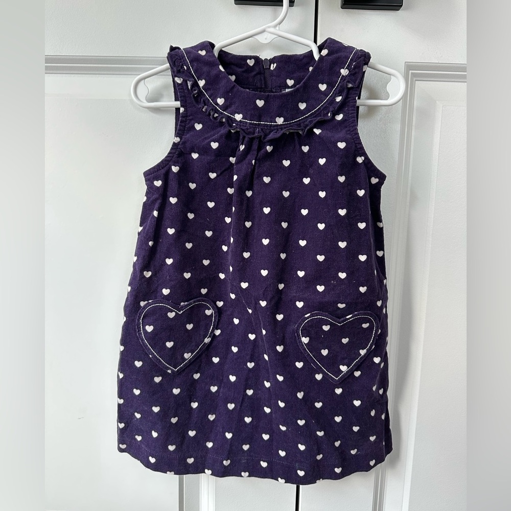 Hartstrings Purple White Corduroy Heart Pocket Shift Dress (Size 3T)